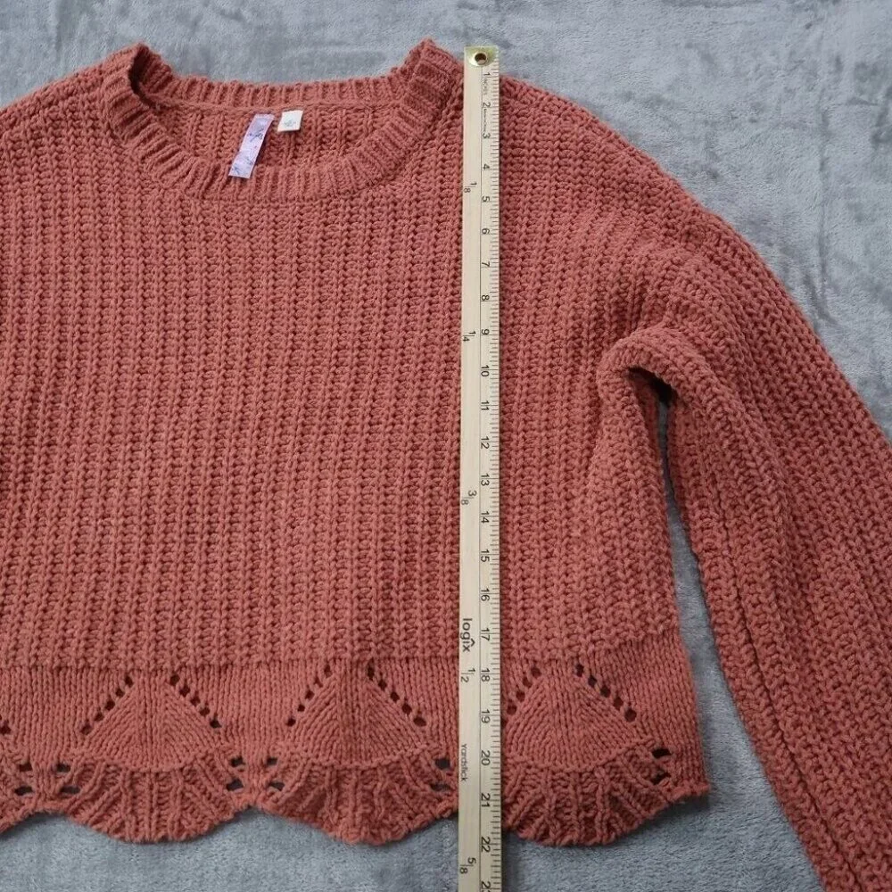 Alya Sweater Womens L Orange Chunky Knit Cropped Crewneck Long Sleeve Pullover - Picture 13 of 15